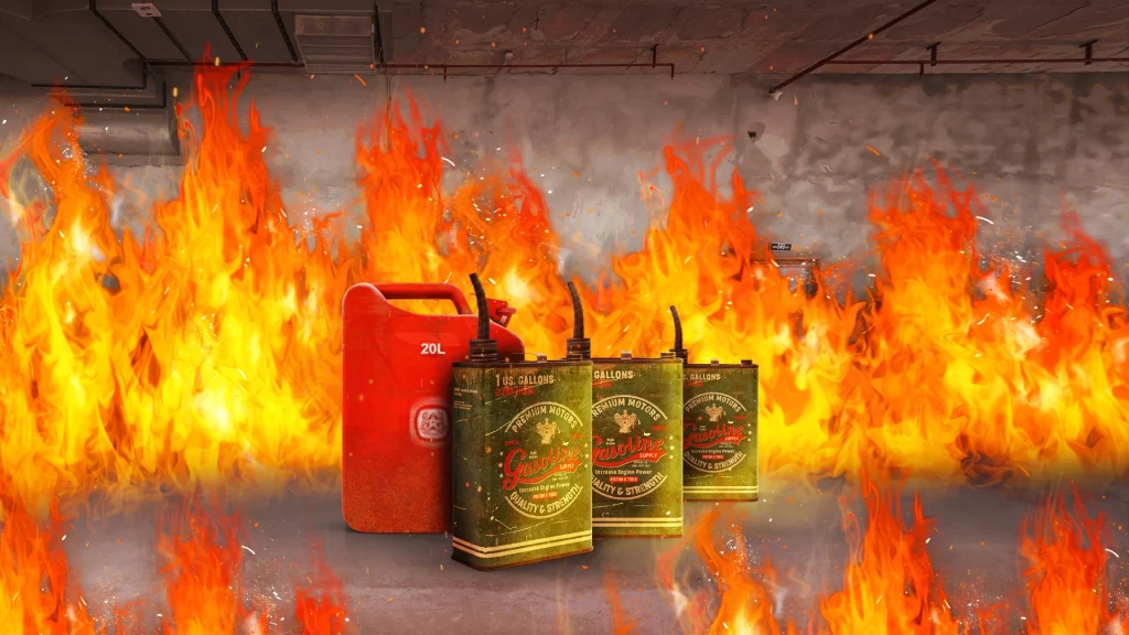 Arte ilustrativa de combustíveis inflamáveis pegando fogo